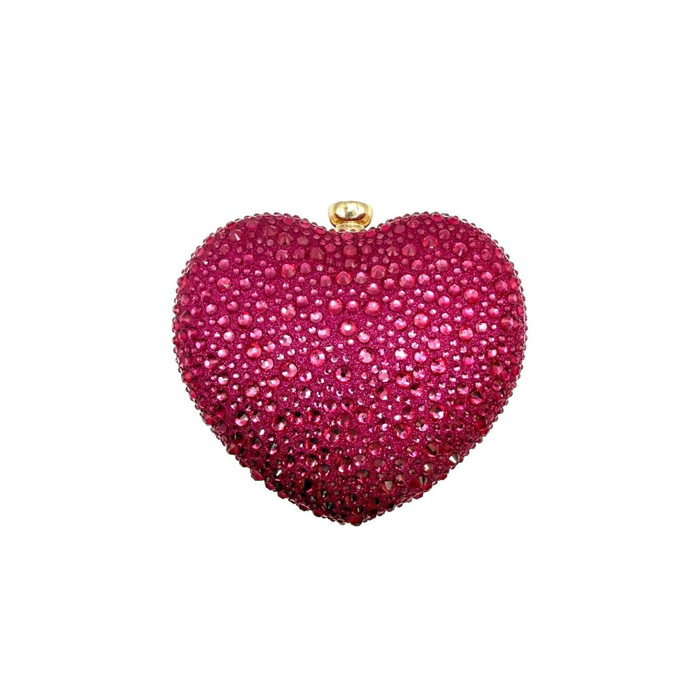 Women's Hot Pink Rhinestone Heart Clutch Bag Formal Evening Cocktail Purse NEW - Picture 8 of 14
